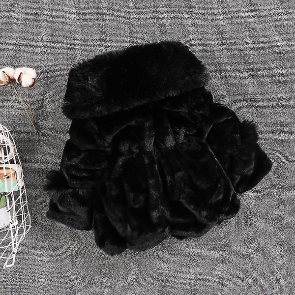 Barn Imitation Päls Stor Pälskrage Pälsboll Tjock Vadderad Flickjacka Vinterkläder 90cmblack balck 90cm