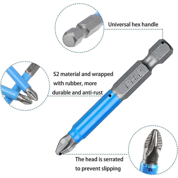 Magnetisk Phillips Skrutrekker Bitsett Sekskant Phillips Hode Drive Bit Kryssspor Skrutrekker Bor Bit (1 sett (12 stk))