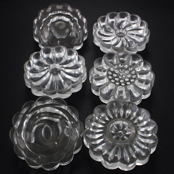 Kageform, 6 Stilarter 3D Håndtryk Blomsterformet Transparent Fondant Månekage Månekageform Kagedekorationsværktøjer