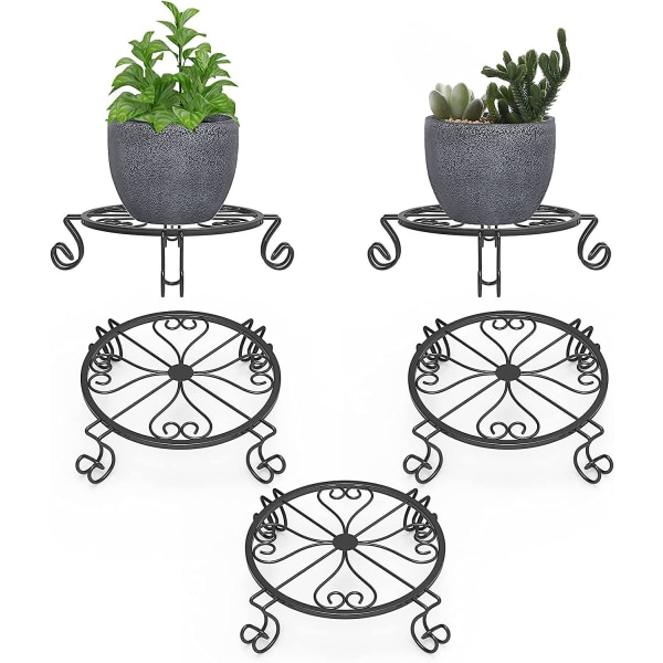 Plante Stativ, [3 stk] 9 Tommer Moderne Hjerteformet Plantepotteholder, Slitesterk Rustfri Potteplante Stativ, Innendørs & Utendørs Hage Stativ - Svart
