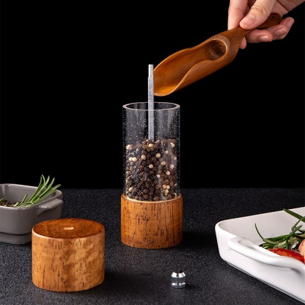 Manual Salt and Pepper Mills- Wooden Shakers with Adjustable Ceramic Core-Salt Grinder and Pepper Mill -8 Inches-Pack of 2