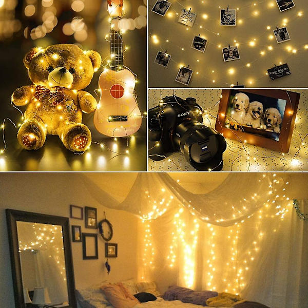 23m 200 LED-ljusslingor för utomhus och inomhus, koppartråd, stjärnformade LED-ljusslingor, varmvit, vattentät, romantisk dekoration för jul, bröllop, fest, hem
