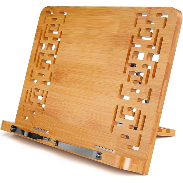 Vikbar bokhållare, bokställ i bambu, liten storlek, justerbart 5-graders läsställ, för iPad, surfplatta, läsare, kokböcker, uppslagsverk och atlas,