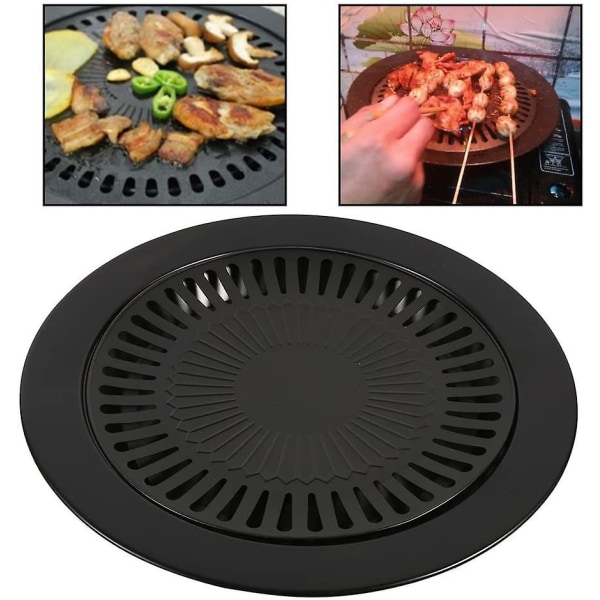 Rund grillplatta, grillplatta, rökfri, non-stick grillpannor, inomhusspis Grillplatta för hälsosam matlagning BBq-matlagning Köksredskap