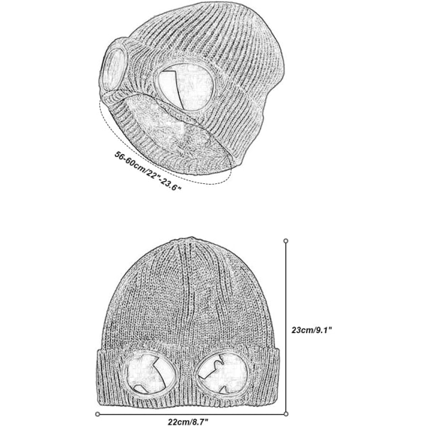 Beanie med Goggles Mænd Kvinder - Unisex Almindelig Hjelm Strikket Hat Kasket