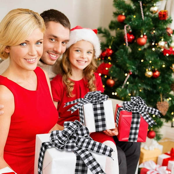 2 Rullar Svartvit Rutiga Burlapband Gingham Band Trådade Rutiga Julklappsband för DIY Presentinslagning, Hantverk Dekoration, 6m x 5cm