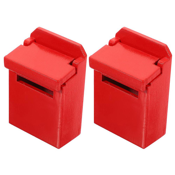 2 stk Træ Mini Postkasse Figur Mini Hus Møbel Model Dekorativ Miniature Brevkasse StatueRød Red 7X4.5CM