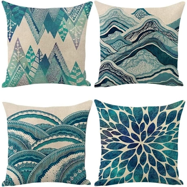 Pudebetrækssæt med 4, Sommer Dekorative Sofa Bomuld Linned Pudebetræk Kvadratiske Pudebetræk til Stue, Seng, (45*45cm)