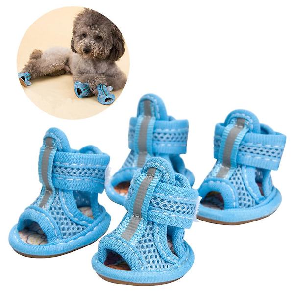 4 stk Sommer Åndbare Hunde Støvler Mesh Sandaler Hunde Sko Anti-slip Sneakers Kæledyrsforsyninger (blå) - Størrelse 4Blå Blue