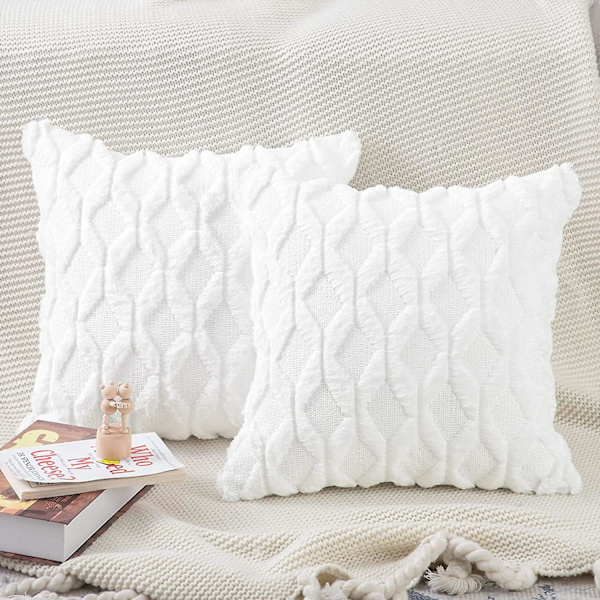 2 st Mjuka Plysch Ull Kort Sammet Dekorativa Kuddfodral Lyxig Stil För Soffa Sovrum Vit 45x45cm