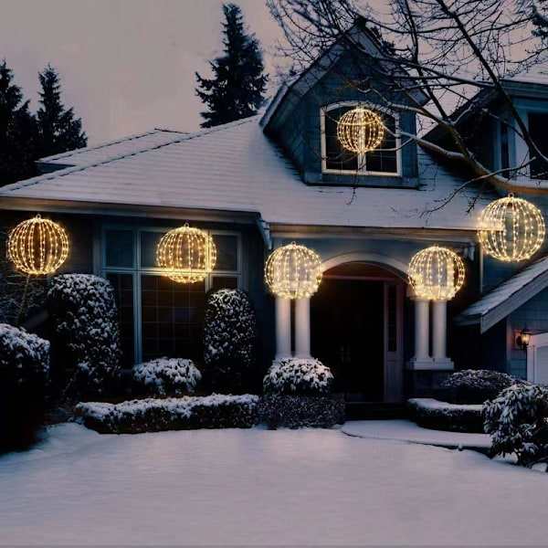 30*30cm Julekule med LED-lys, Vanntette Lysende Julekuler for Utendørs Innendørs Fest Hage Trehagedekorasjoner