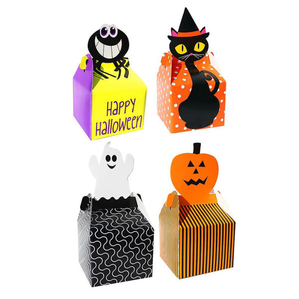 24 Pcs Halloween Candy Cookie Box Creative Storage Box For Halloween Party Cats Spiders Ghosts Pumpkins PatternM