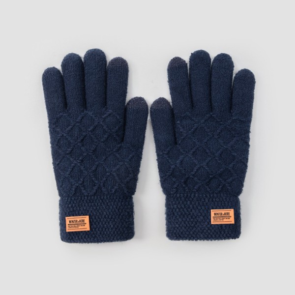 1 Par Vinter Touchscreen Handsker Varme Foret Strikket Handsker Elastisk Manchet Vinter Tekstning Handsker Navy blue checkered Male/Young Student