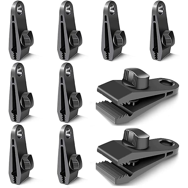 10-pack Stängningsklämmor för Gardiner, Presenningar, Klämmor för Fästning av Presenningar, för Tält, Camping, Sol, Vindskydd, Tillbehör (svart)