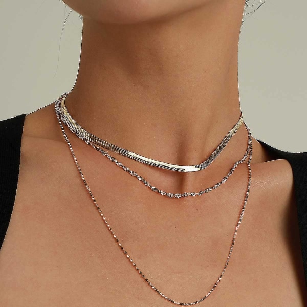 Metal Punk Snake Choker Halskæde Guld Vandbølge Kæde Flad Knoglekæde Rund Perlekæde Flerelags Halskæder Smykker