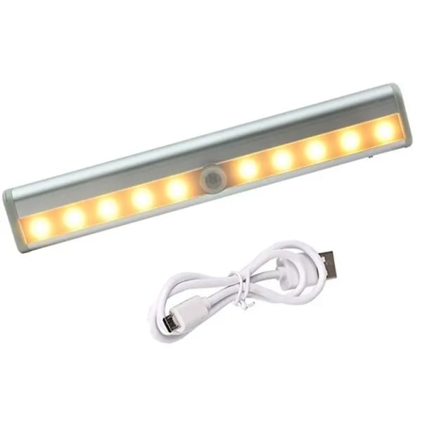 LED trappelys Skaplampe med bevegelsessensor, 10 bevegelses LED-spotter, USB oppladbart nattlys Vegglampe for garderobe Gangtrapper Clos