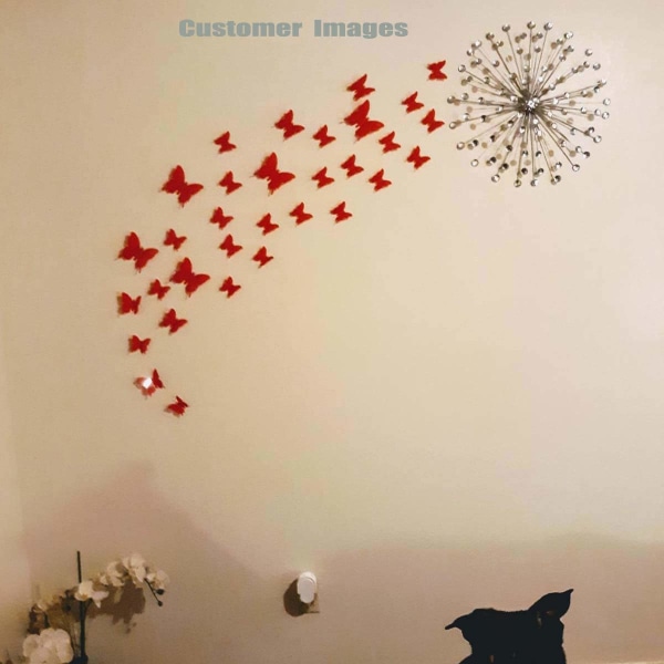 Removable 3D Butterfly Wall Stickers 24 Pieces Wall Decals for Home and Room Decoration (Red)