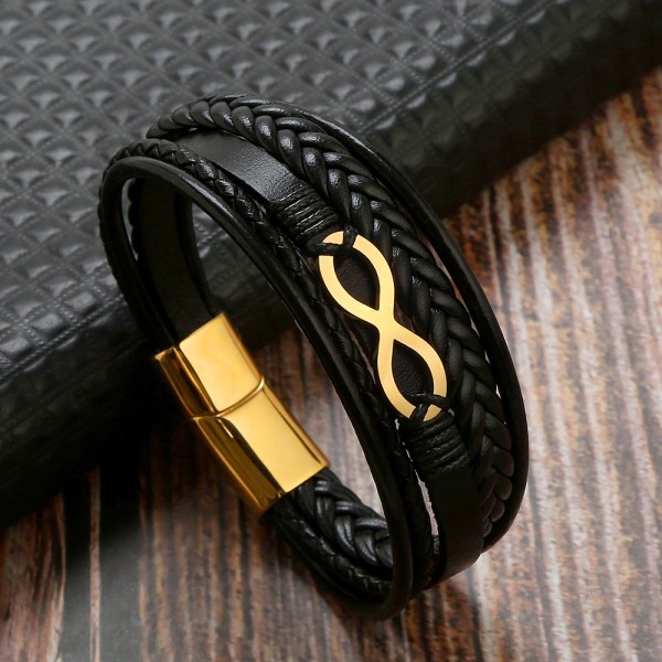 1 st Trerads Infinity Love Number Friendship Flätat läderarmband Armbandsarmband (svart+guld)