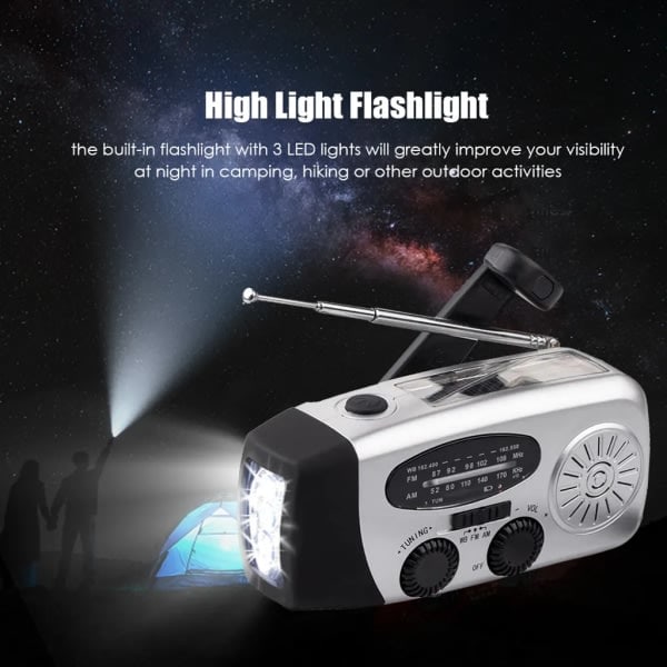 ru. Nödradio med solcell och handvev 1200mAh AM FM NOAA väderradio LED-lampa USB-laddare utomhus