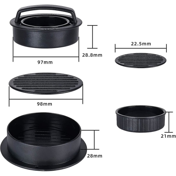 Burgerpresse, 3 i 1 Burgerpresse, Ikke-klebende Burgerformsett, Burgerpresse & Hamburgerpresse Sett Kompatibel Med Grill (ABS Plast)