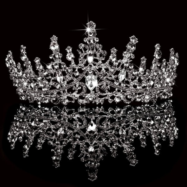 Sølv bryllup tiara for kvinner Krystall tiaraer og kroner for kvinner bryllup tiara for brud Royal Queen Crown pannebånd Princess Quinceanera headpiece