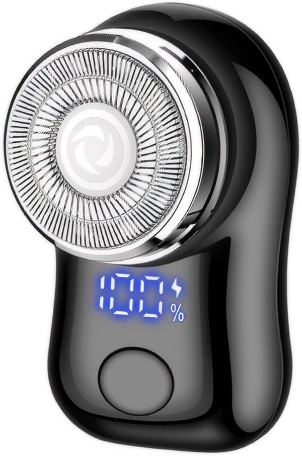 Elektrisk barbermaskine, tre roterende hoveder, LCD-display og USB-opladning, kompakt bærbart design til mænd, rejser, sort