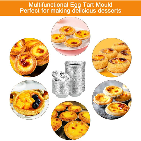 250 st Engångsformar i Aluminium för Pajer, Äggpajer, Aluminiumfolieformar, Miniformat, Non-Stick, för Bakverk, Cupcakes, Puddingar, Gelétårtor