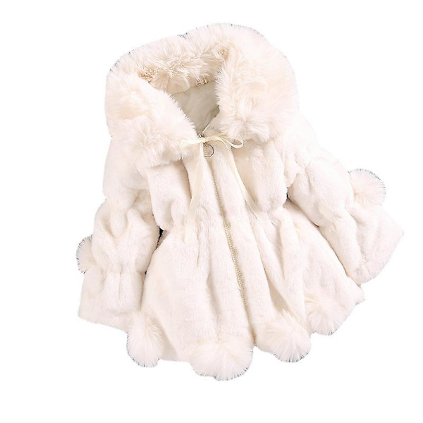 Barn Imitation Päls Stor Pälskrage Pälsboll Tjock Vadderad Flickjacka Vinterkläder 110cmvit white 110cm