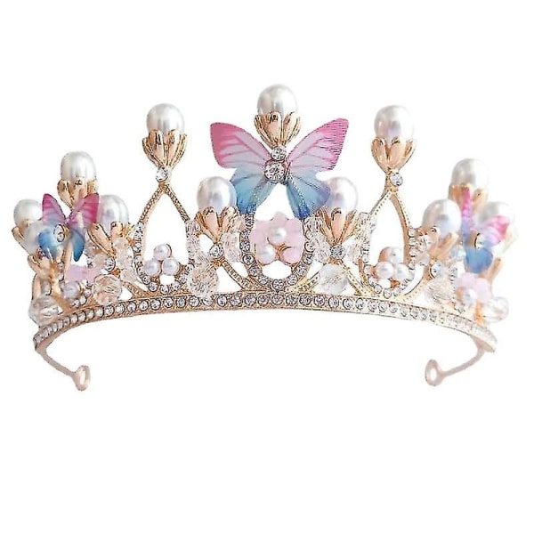 Brudetilbehør Retro Pigekrone Butterfly Crown Børnekron Krystal Tiara Kompatibel Med Piger