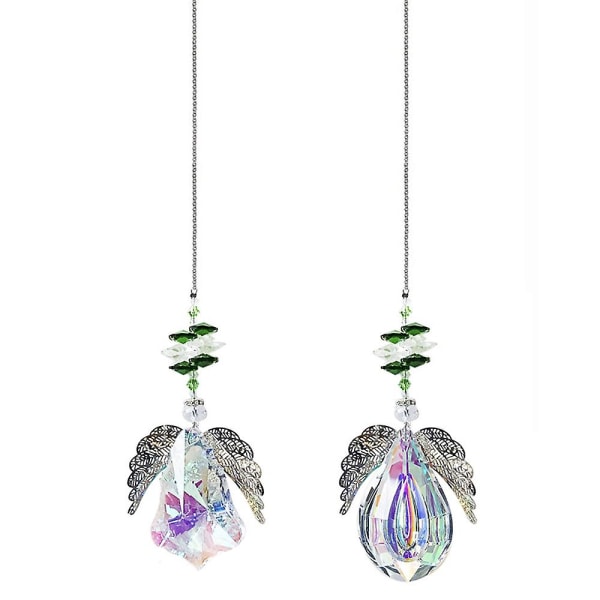 Englevinge Vedhæng Med Regnbue Krystal Prisma Solfangst Vindue Hjem Ornament, Sæt Af 2