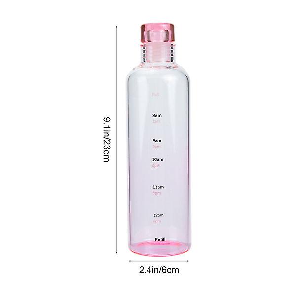 Sportvattenflaska Bärbar glasflaska Transparent vattenflaska med skala Snygg vattenflaskaRosa23X6CM Pink 23X6CM