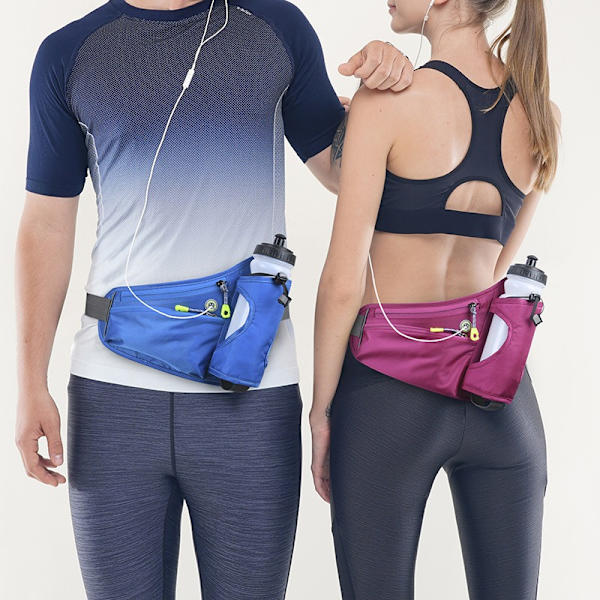 Löparbälte Midja Crossbody BumBags för Löpning Vandring Resa Träning Justerbart Spänne Rem för Kvinnor (Roseröd och Blå)