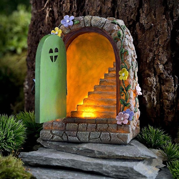 Konstgjord Solar Garden Light Resin Ornaments Simulering Stone Gate Lysande Fairy Yard Statue Hem
