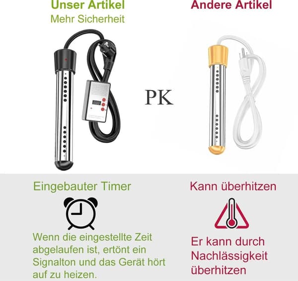 Bærbar dyppekoger 1500W med timer og automatisk slukning 304 rustfrit stål til badekar, pool, camping, indendørs og udendørs