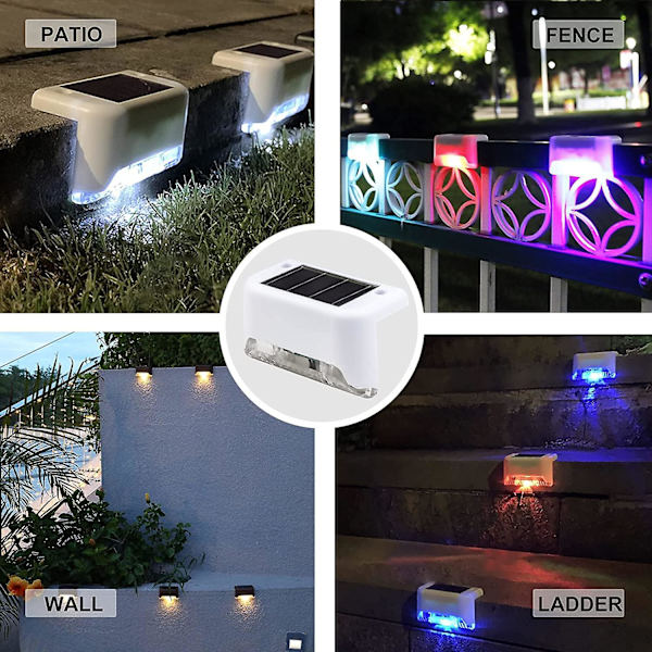 Trappstegslampor, Solcellslampor Led Vägglampor, Inomhus Utomhus Vattentäta Trappbelysning, Staketlampor (4-pack, Vit)