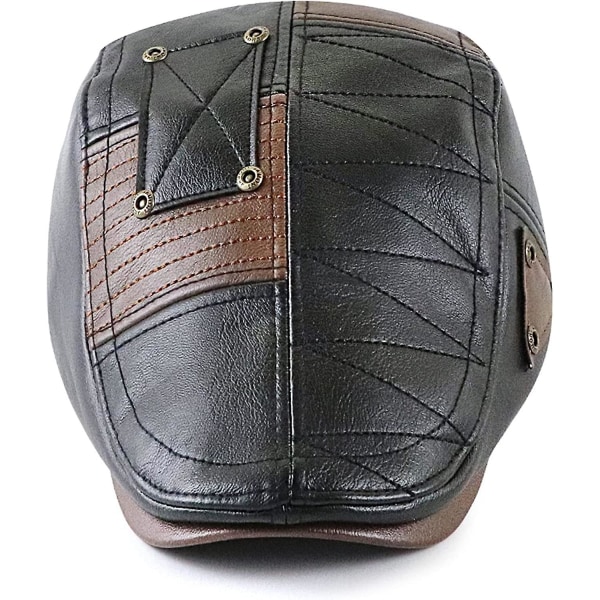 Herrar Newsboy Hatt Klassisk Flat Cap PU Läder Cabbie Ivy Hatt Gatsby Körning Jakt Fiskehatt För Far Pappa