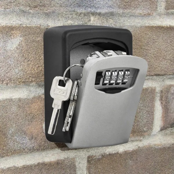 Avainlaatikko, avainlokero, avainten säilytys 4-numeroinen koodipyörä, vedenpitävä ja väkivaltainen vaurio, sopii kotiin, tehtaalle jne (harmaa)