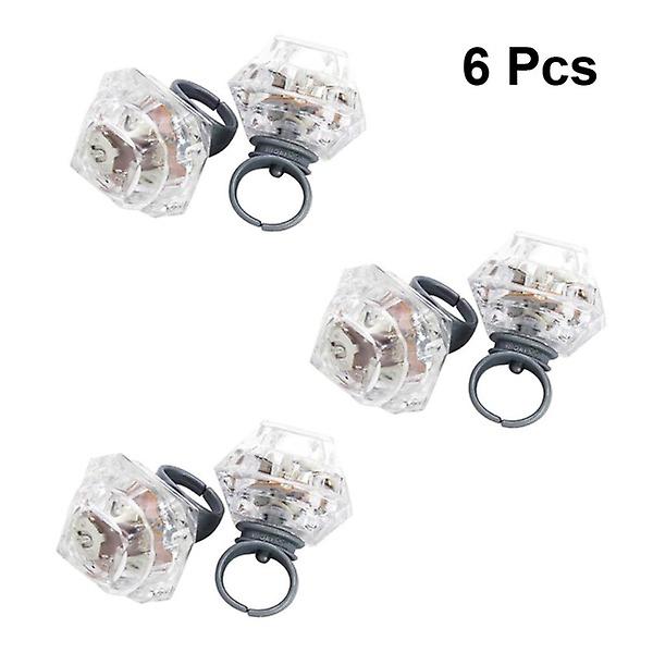 6 stk. Simuleret Diamant Finger Ring LED Lysende Ringe Blinkende Legetøj Party Favør Gaver 3,5X4,4cm 3.5X4.4cm