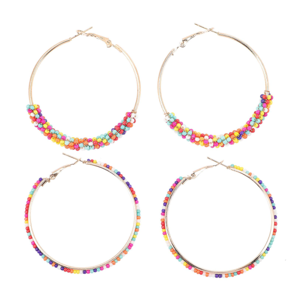 2 Par Beaded Ørepynt Bohmisk Ørepynt Bohmisk Stil Ørepynt Perle Hoops Ørepynt Assortert Farge 5.2x4.8CM Assorted Color 5.2x4.8CM