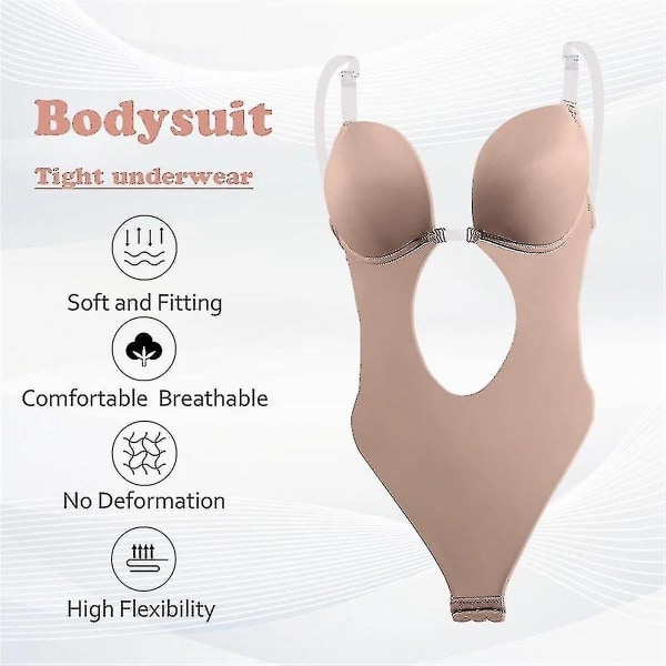 Kvindes Dyb V-hals Body Shaper Stropeløs Rygløs Bodysuit Shapewear 3XL Beige 3XL Beige