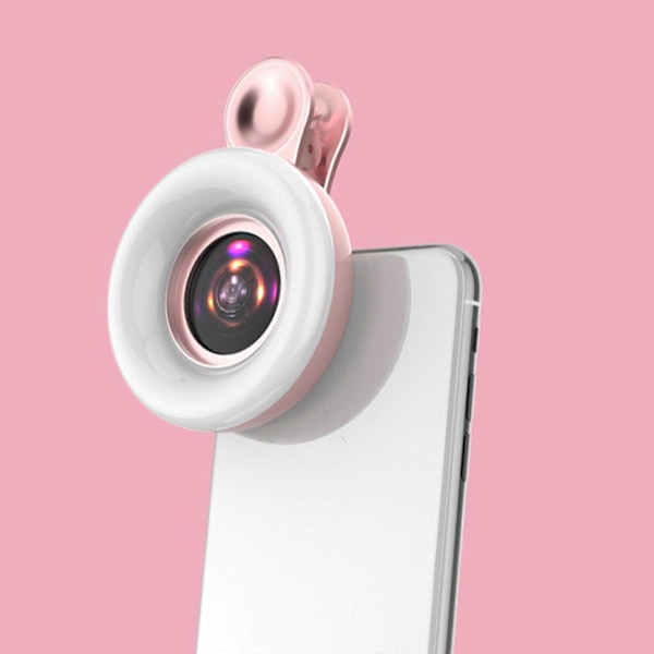 Puhelimen rengasvalo linssi, puhelimen klipsikiinnitteinen rengasvalo, puhelimen kameran makrolinssi 15x makrolinssillä valokuvausvideoiden tallennukseen pink