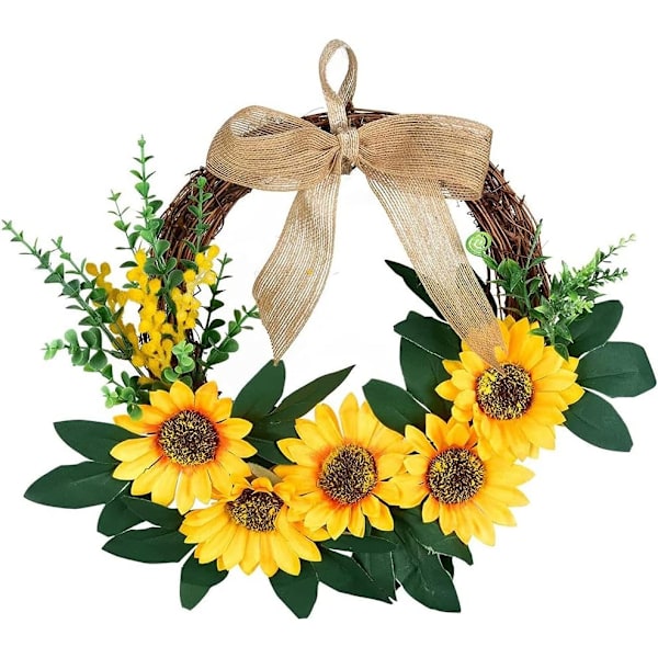 Dekorativa Kransar, 30cm Simulerings Dekorativa Kransar, Konstgjorda Solroskransar, Gul Blomkrans, för Framdörr, Staket, Fönster, Bröllop