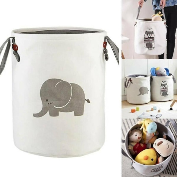 Laundry Hamper Storage Bin Baskets Nursery Kid's Cotton Linen Collection Organizer Canvas Fabric Collapsible Bags Baby Toys,Elephant