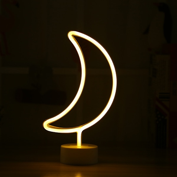 LED-kuun neonkyltit, puolikuun yövalot USB-akkukäyttöinen kuunlamppu syntymäpäiväjuhliin, häihin, halloweeniin, (lämmin valkoinen)