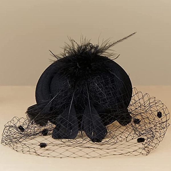 Hårnål Lille Top Hat Hovedblomst Fjer Net Gaze Tema Fest Prom Ferie Pandebånd Hovedbeklædning Sort Black