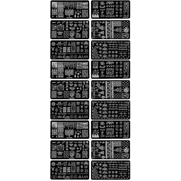 18 stk. Jule-Stemplingsplader til Neglekunst Stemplingsplader Neglekunst Stempler Skabeloner 18 stk 12x6x0,1cm 18 pcs 12x6x0.1cm