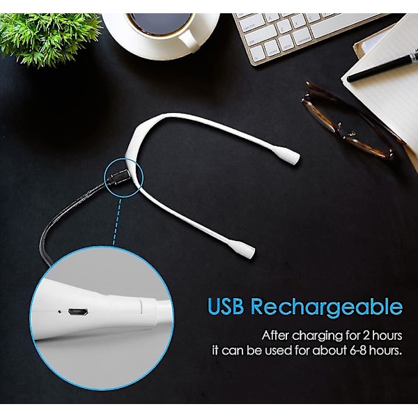 LED-halslampa för läsning, boklampa, uppladdningsbar, 4 LED-lampor med 3 justerbara färgtemperaturer och justerbar ljusstyrka, flexibel arm, USB-C
