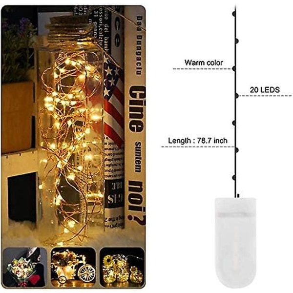 LED-batteridrivna ljusslingor, 12 stycken 2m 20 LED Mikro Batteridrivna Koppartrådsljusslingor för Sovrum, Inomhus, Jul, Utomhus, Fest, Bröllop