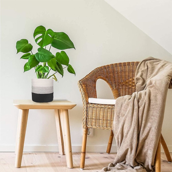 Robust Repkorg Växtkorg Modern Vävd Korg För Blomkruka Golv Inomhusplanterare, Förvaringskorg Rustik Heminredning Vit Svart White Black