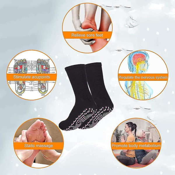 Oppvarmede sokker, 2 par selvoppvarmende sokker, termiske vintersokker Vinterturmalin Magnetiske sokker for skihvit White